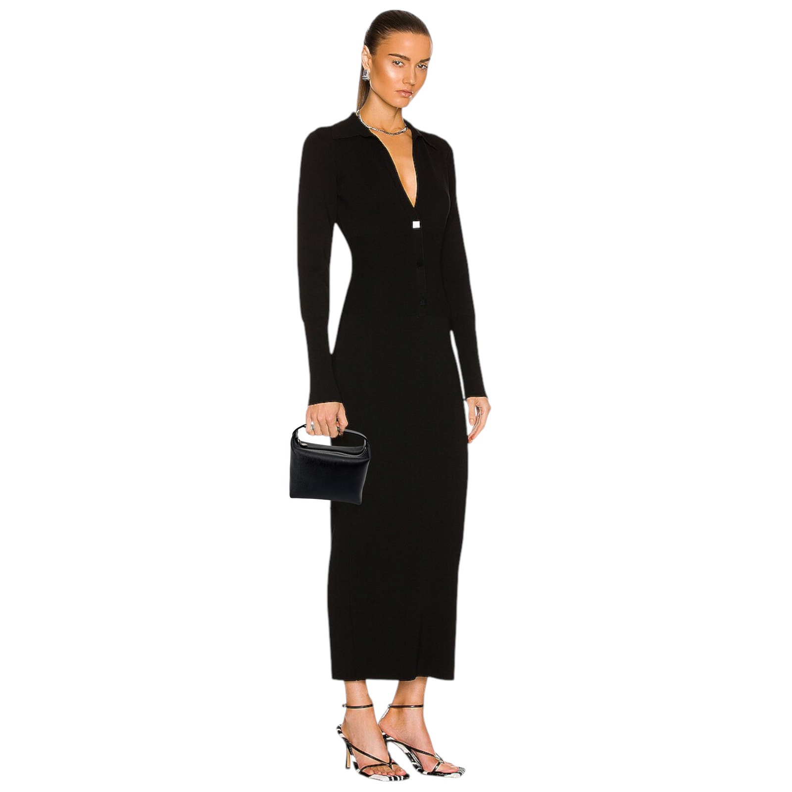 Eera Metallic Moon Bag In Laminated Black — image 2 of 8